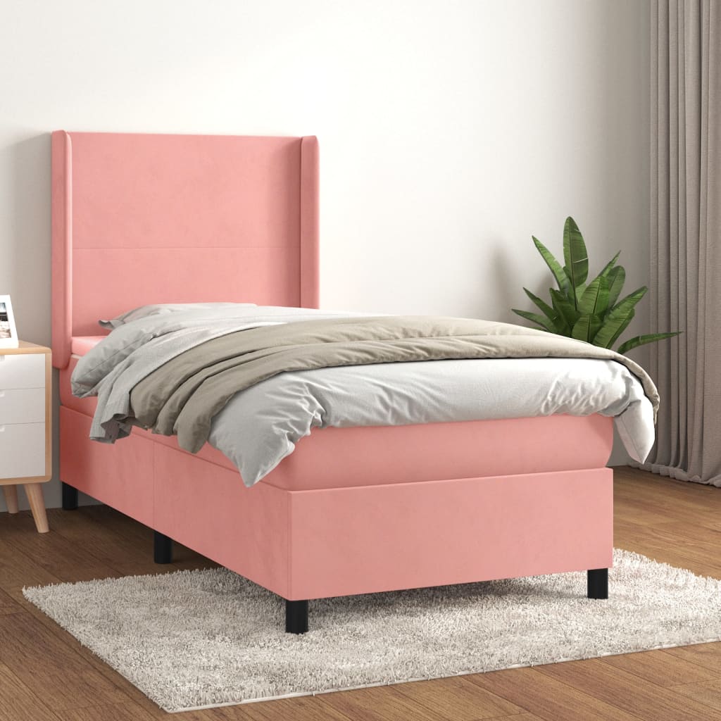 Boxspring met matras fluweel roze 100x200 cm is nu te koop bij PeponiXL, paradijselijk wonen!