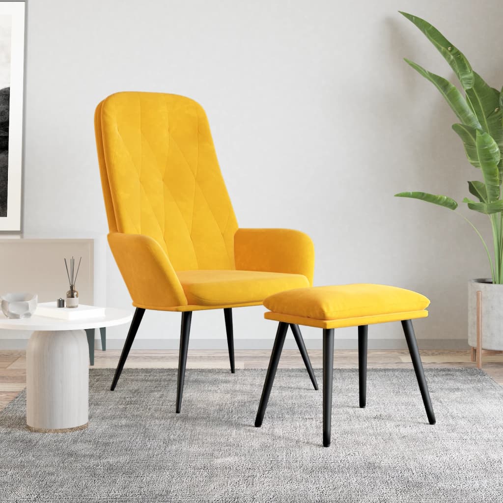 Relaxstoel met voetenbank fluweel mosterdgeel is nu te koop bij PeponiXL, paradijselijk wonen!