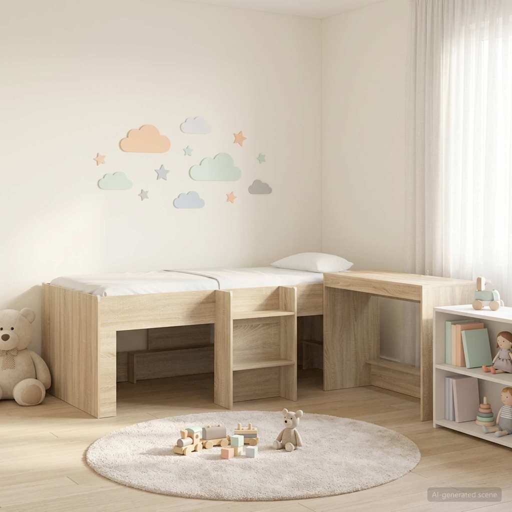 Hoge Bed Frame met Bureau voor Kinderen 2 st Sonoma Eiken is nu te koop bij PeponiXL, paradijselijk wonen!