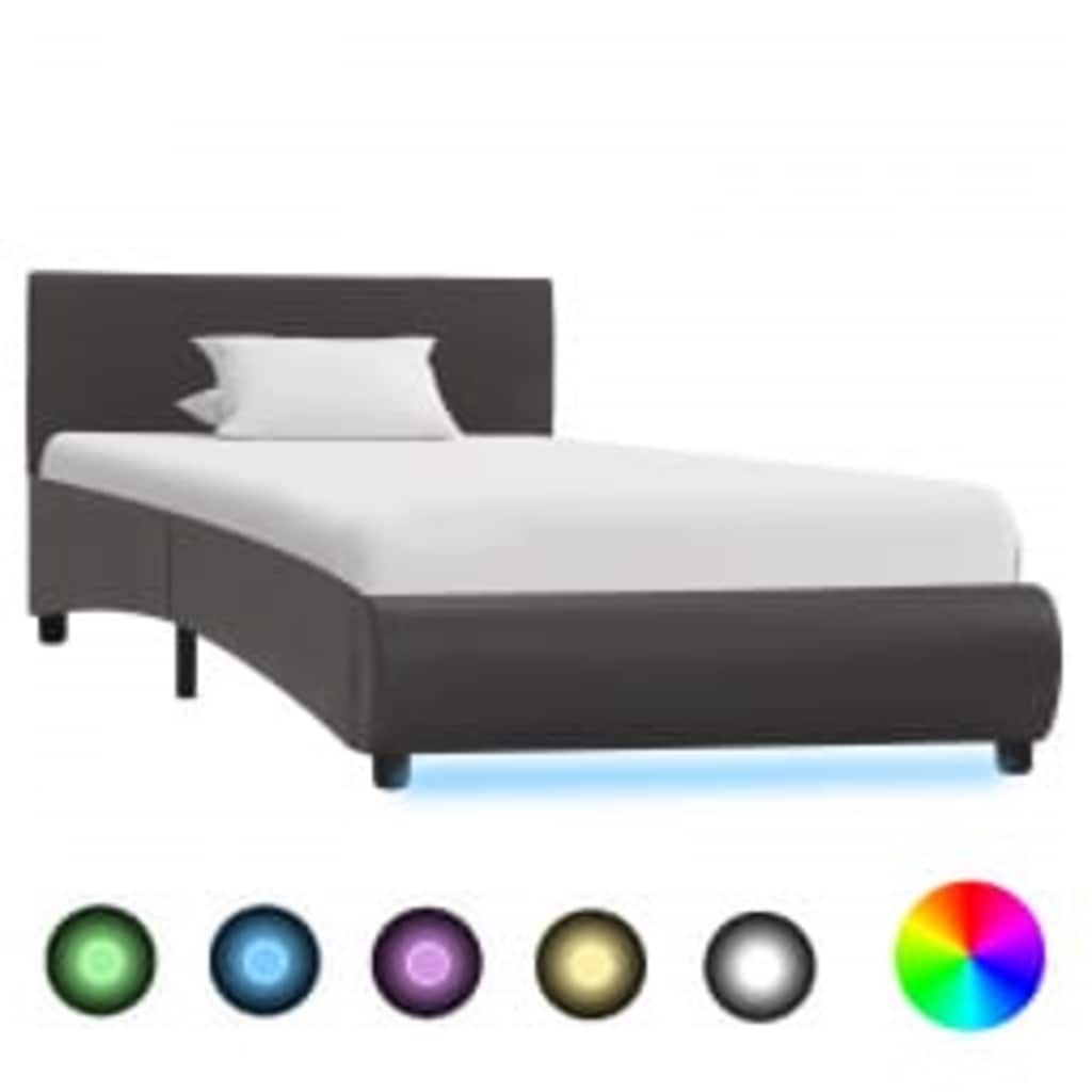 Bedframe met LED kunstleer grijs 90x200 cm is nu te koop bij PeponiXL, paradijselijk wonen!