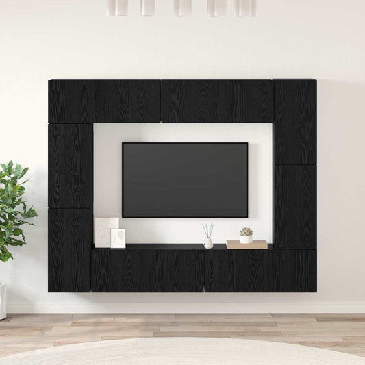 Tv-meubelset Wandgemonteerd 8 pcs Zwart Eiken Bewerkt hout is nu te koop bij PeponiXL, paradijselijk wonen!