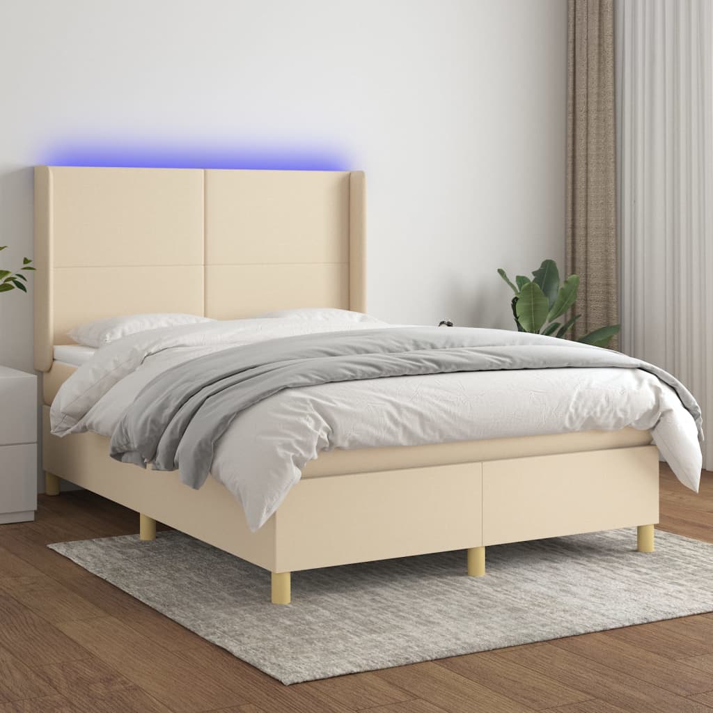 Boxspring met matras en LED stof crèmekleurig 140x200 cm is nu te koop bij PeponiXL, paradijselijk wonen!