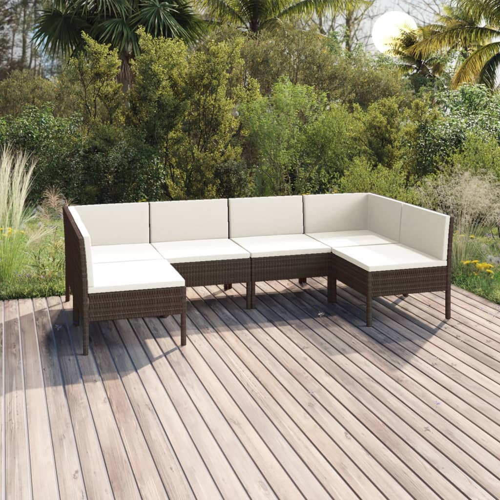 6-delige Loungeset met kussens poly rattan bruin is nu te koop bij PeponiXL, paradijselijk wonen!