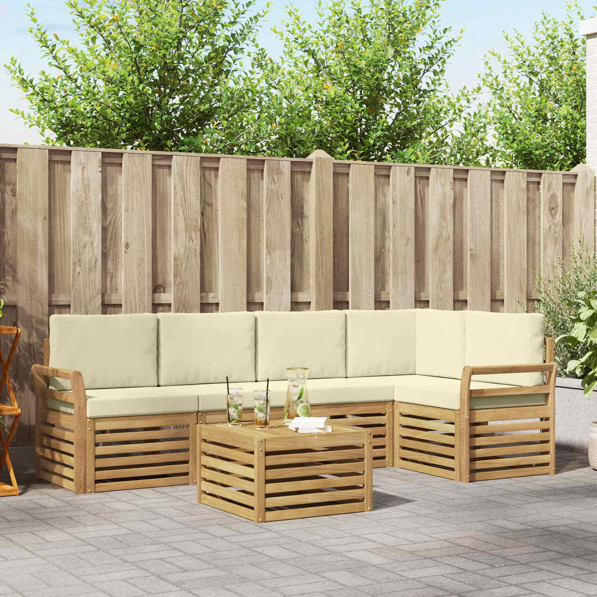 Buiten bankenset 6 pcs Wit en crèmekleurig 59 x 59 x 37 cm is nu te koop bij PeponiXL, paradijselijk wonen!