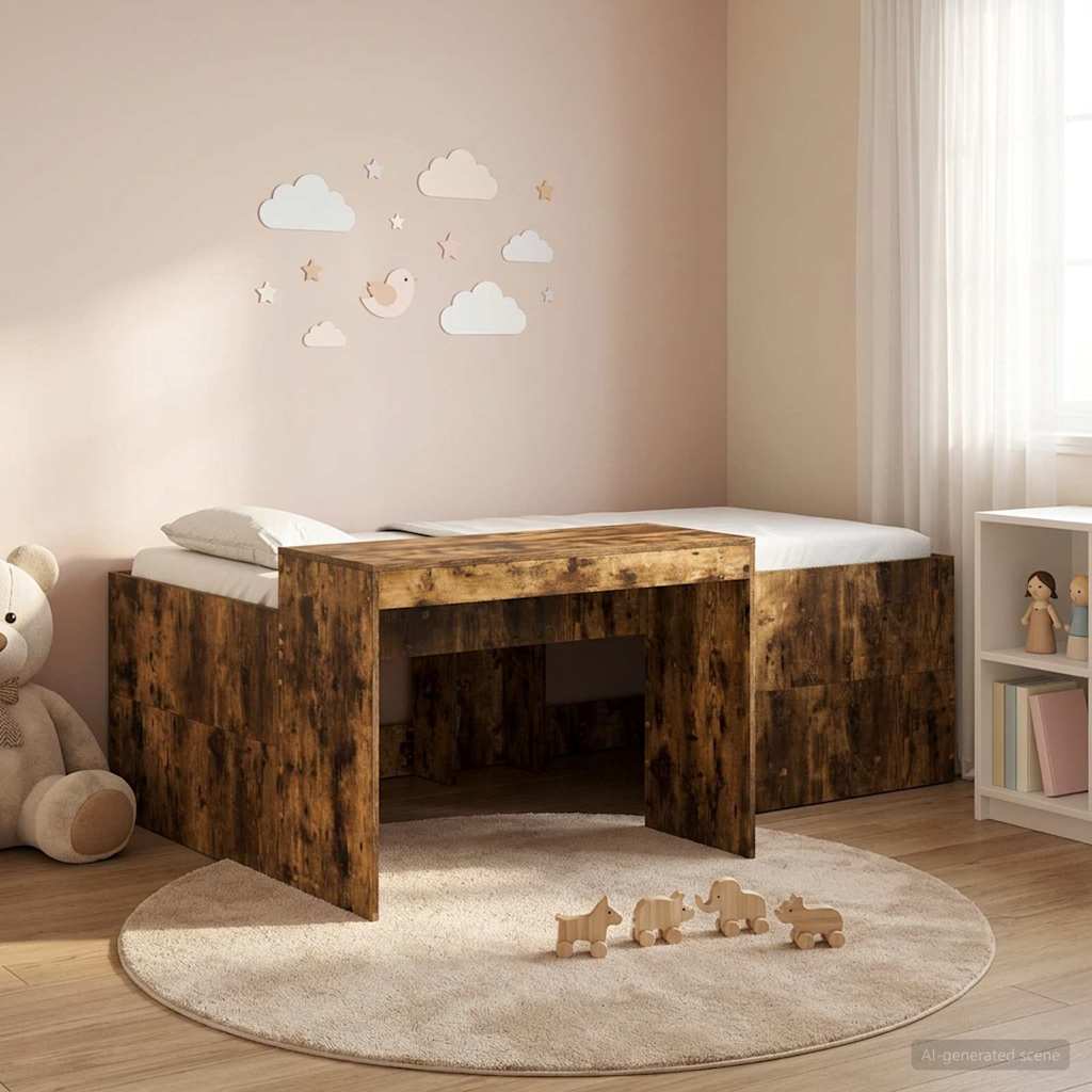 Hoge Bed Frame met Bureau voor Kinderen Gerookt eiken is nu te koop bij PeponiXL, paradijselijk wonen!