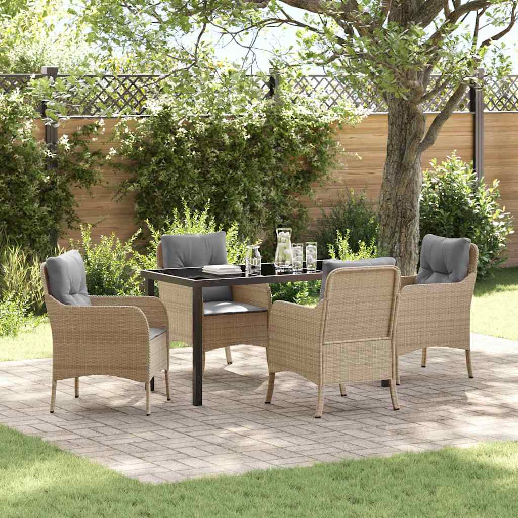 Tuin eettafelset met kussen 5 pcs Beige poly rattan is nu te koop bij PeponiXL, paradijselijk wonen!