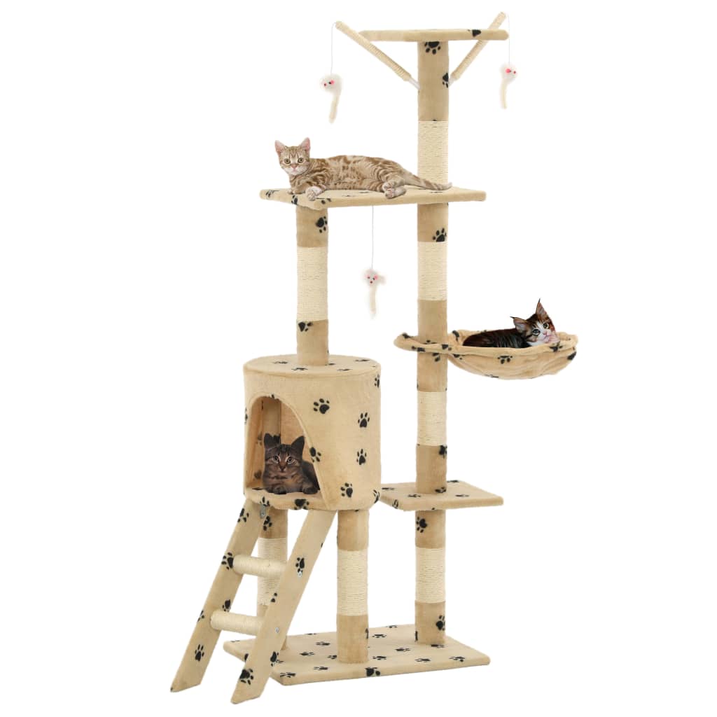 Kattenkrabpaal met sisal krabpalen 138 cm pootafdrukken beige is nu te koop bij PeponiXL, paradijselijk wonen!