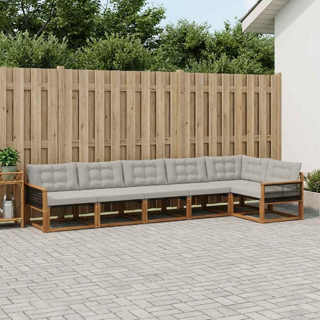 Buiten bankenset met kussen 6 pcs Naturel en lichtgrijs is nu te koop bij PeponiXL, paradijselijk wonen!