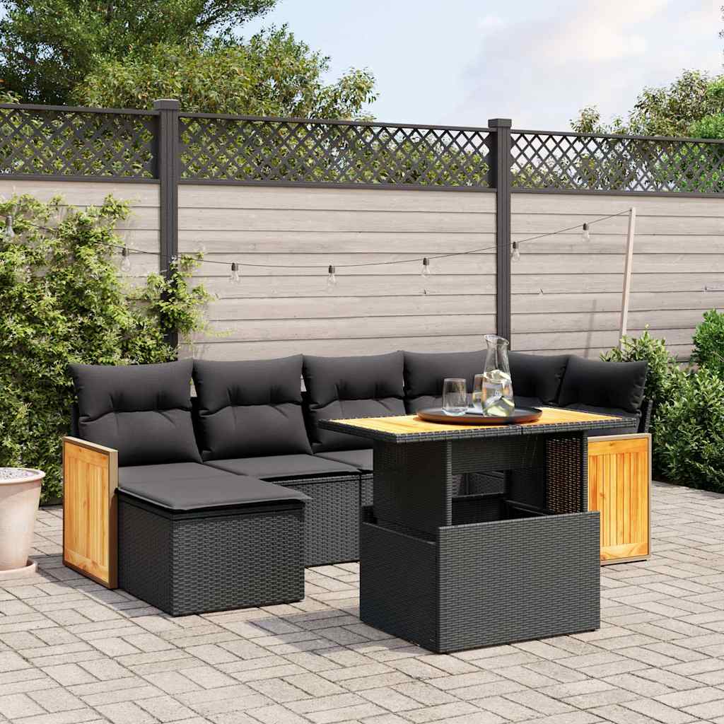 7-delige Loungeset met kussens poly rattan zwart is nu te koop bij PeponiXL, paradijselijk wonen!