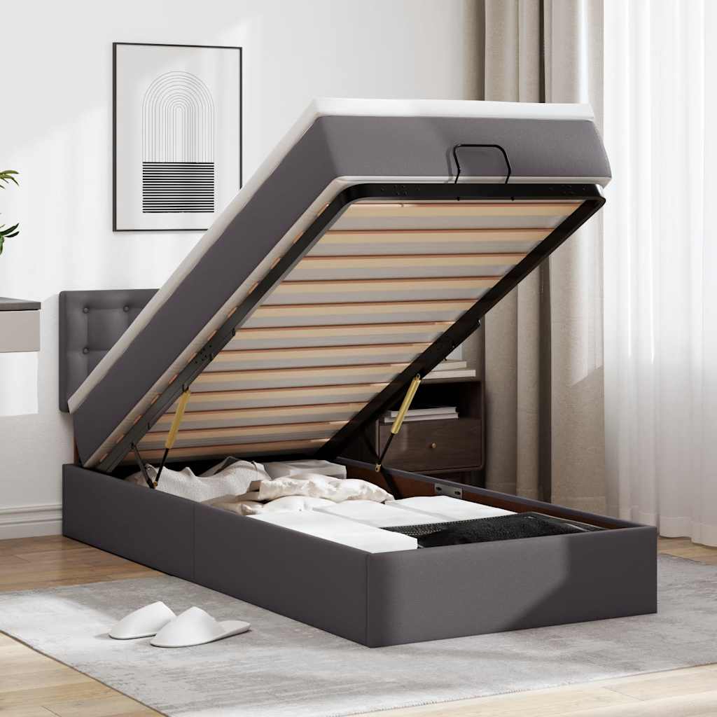 Ottomaanse bed met matras 90x200cm kunstleer grijs is nu te koop bij PeponiXL, paradijselijk wonen!
