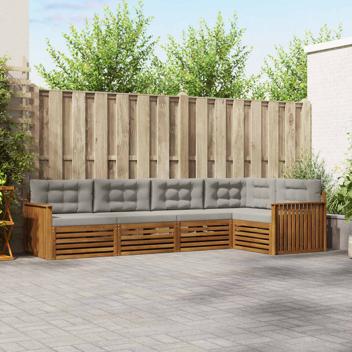Buiten bankenset met kussen 5 pcs Natuurlijk en Lichtgrijs is nu te koop bij PeponiXL, paradijselijk wonen!