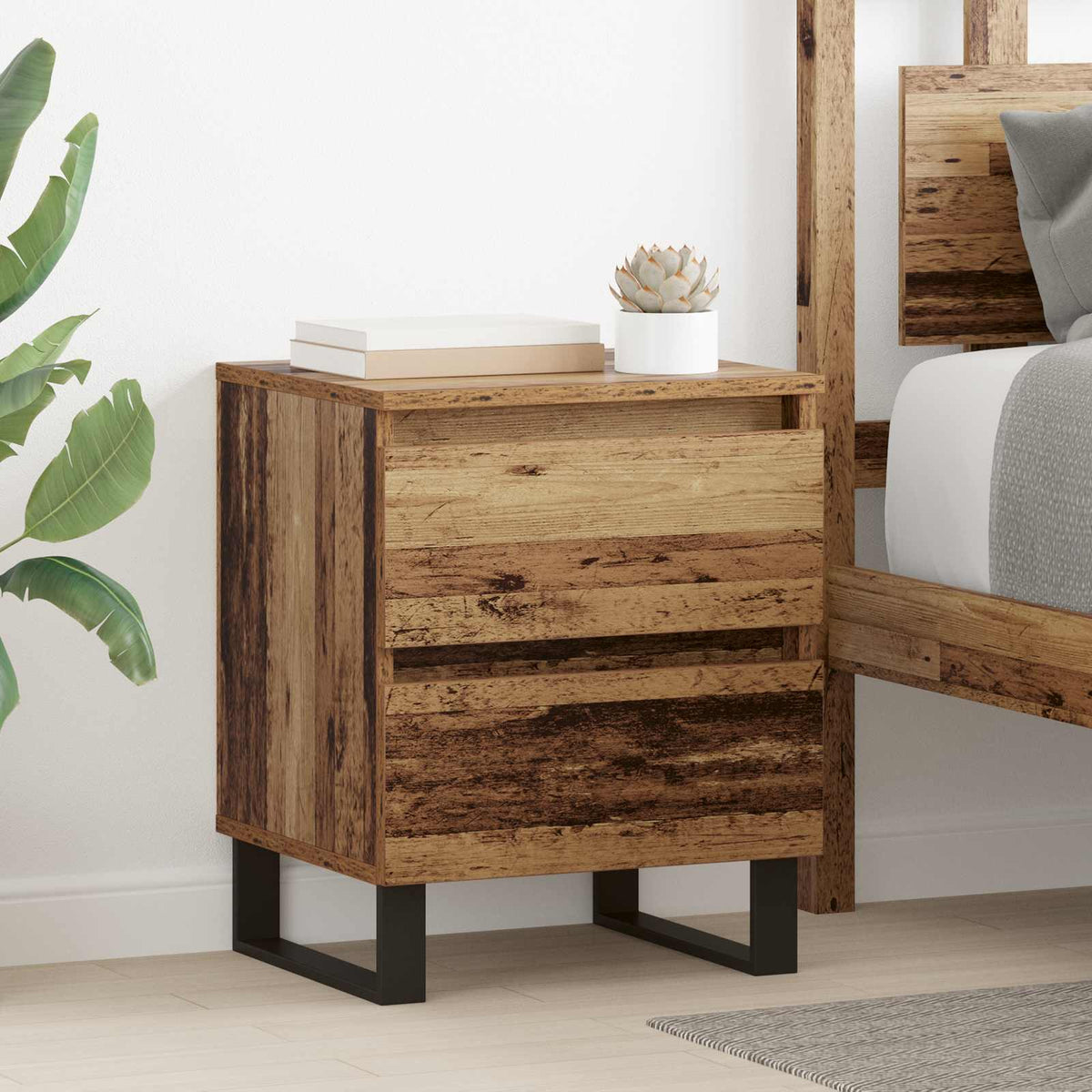 Nachtkastje met lade Oudhout 40 x 35 x 50 cm Bewerkt hout is nu te koop bij PeponiXL, paradijselijk wonen!