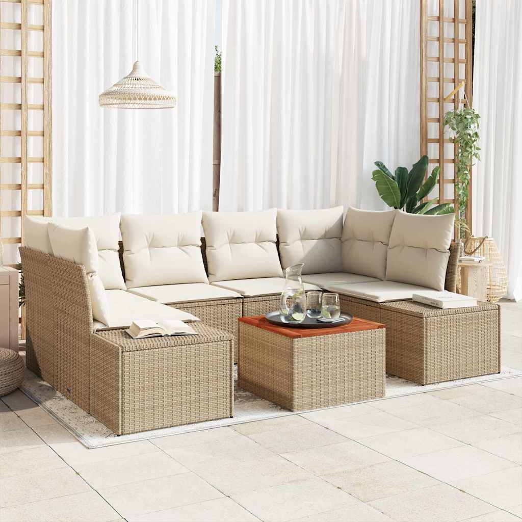 Tuinbankenset 7 st Beige en Crème poly rattan is nu te koop bij PeponiXL, paradijselijk wonen!