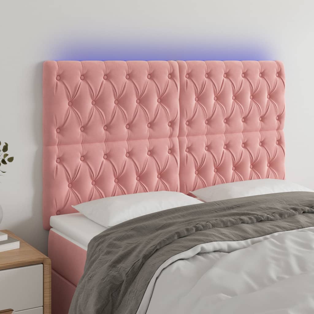 Hoofdbord LED 144x7x118/128 cm fluweel roze is nu te koop bij PeponiXL, paradijselijk wonen!