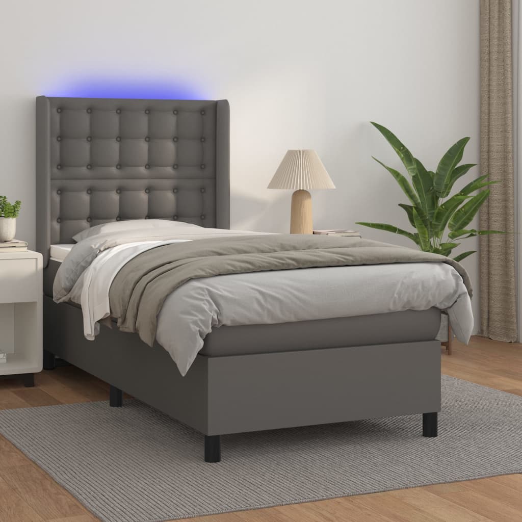 Boxspring met matras en LED kunstleer grijs 80x200 cm is nu te koop bij PeponiXL, paradijselijk wonen!