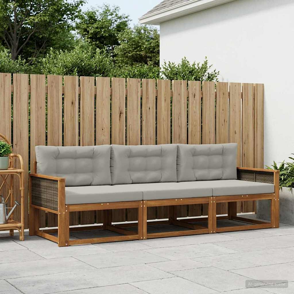 Buiten bankenset met kussen 3 pcs Natuurlijk en Lichtgrijs is nu te koop bij PeponiXL, paradijselijk wonen!