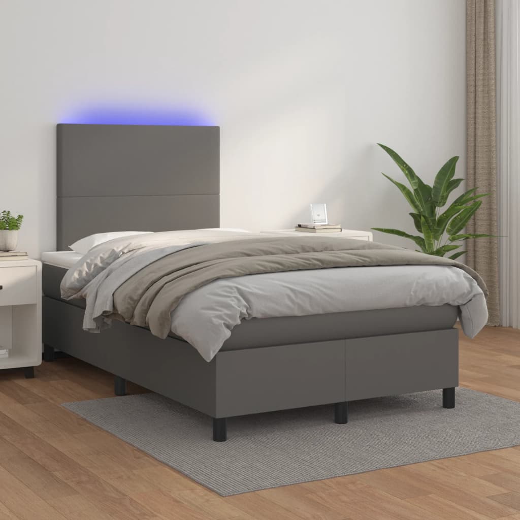 Boxspring met matras en LED kunstleer grijs 120x200 cm is nu te koop bij PeponiXL, paradijselijk wonen!
