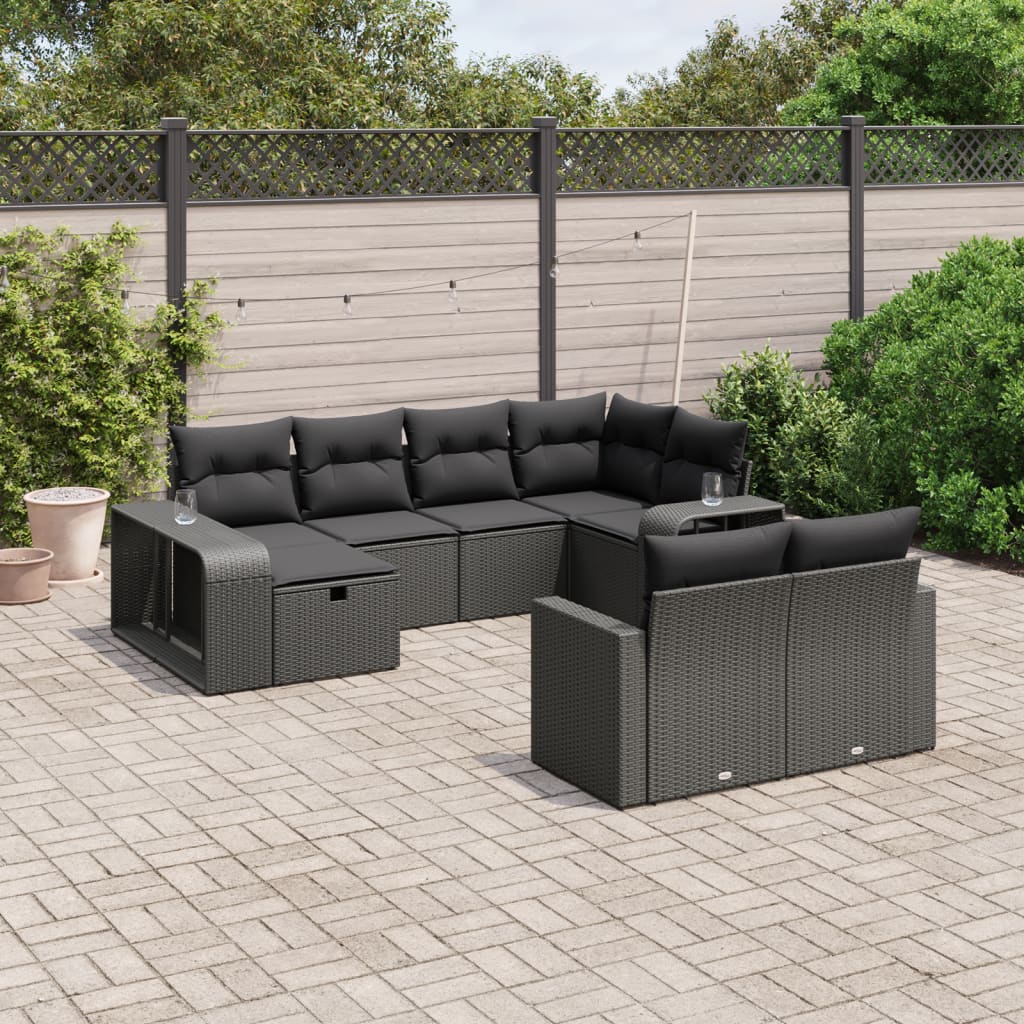 10-delige Loungeset met kussens poly rattan zwart is nu te koop bij PeponiXL, paradijselijk wonen!
