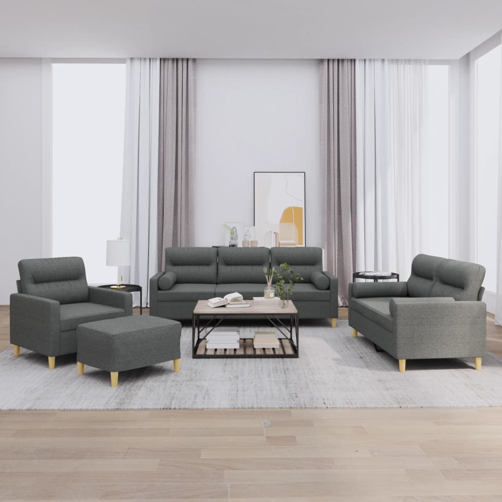 4-delige Loungeset met kussens stof donkergrijs is nu te koop bij PeponiXL, paradijselijk wonen!