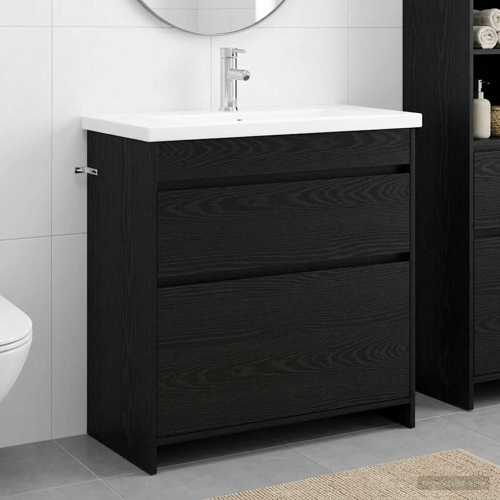 Badkamermeubelset Zwart eiken 81 x 40 x 84,5 cm Bewerkt hout is nu te koop bij PeponiXL, paradijselijk wonen!