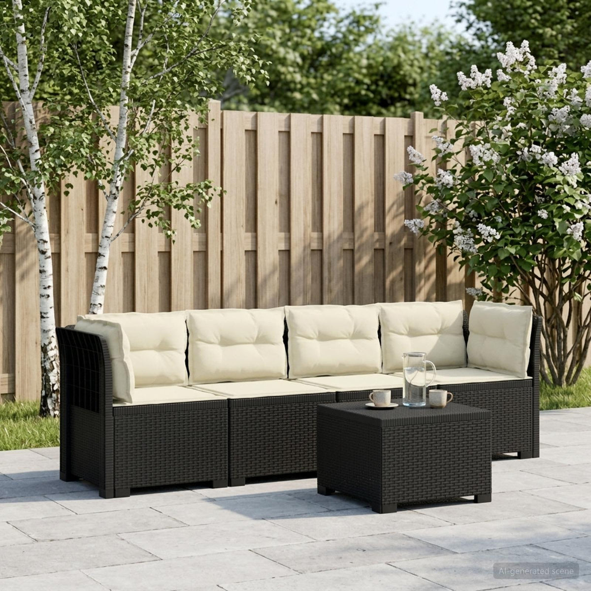 4-Persoons Tuin Sofa met Kussens Rieten Look PP Antraciet is nu te koop bij PeponiXL, paradijselijk wonen!