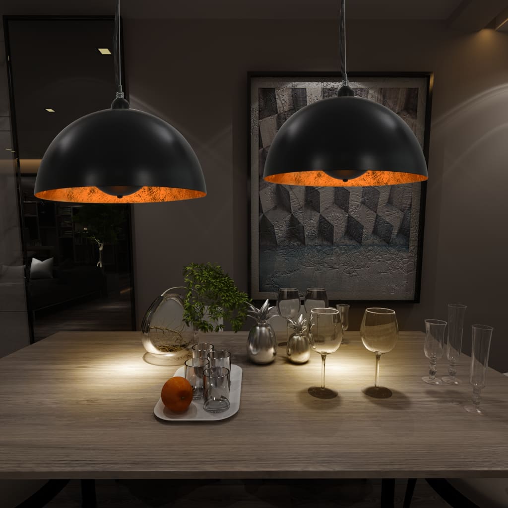 Plafondlampen 2 st halfrond E27 40 cm zwart en goudkleurig is nu te koop bij PeponiXL, paradijselijk wonen!