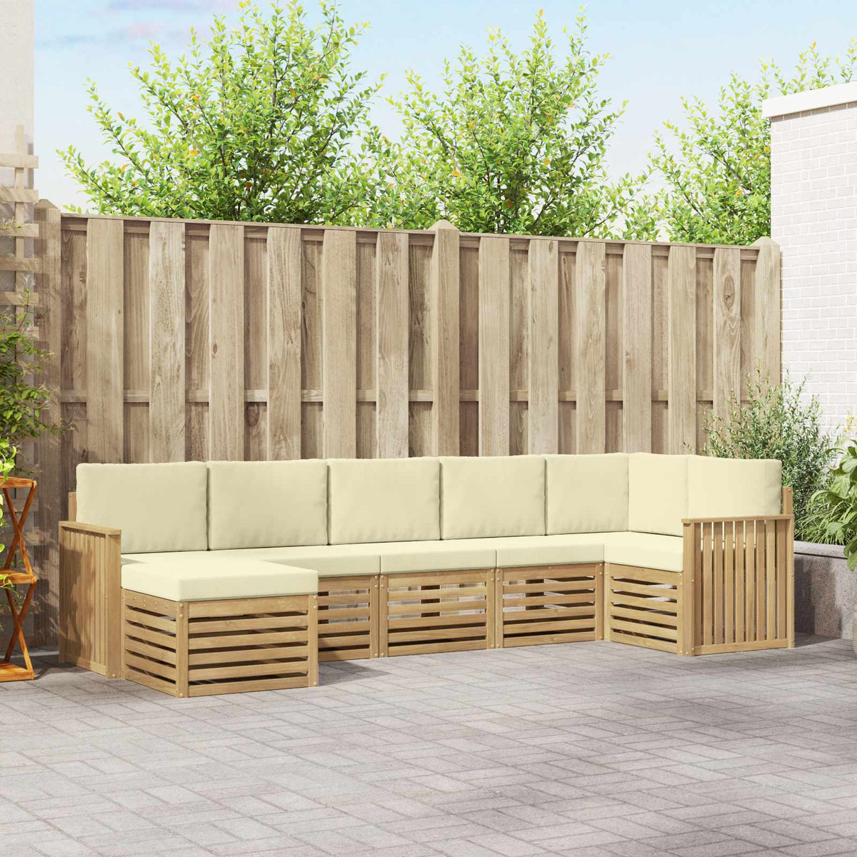 Buiten bankenset 7 pcs Wit en crèmekleurig is nu te koop bij PeponiXL, paradijselijk wonen!