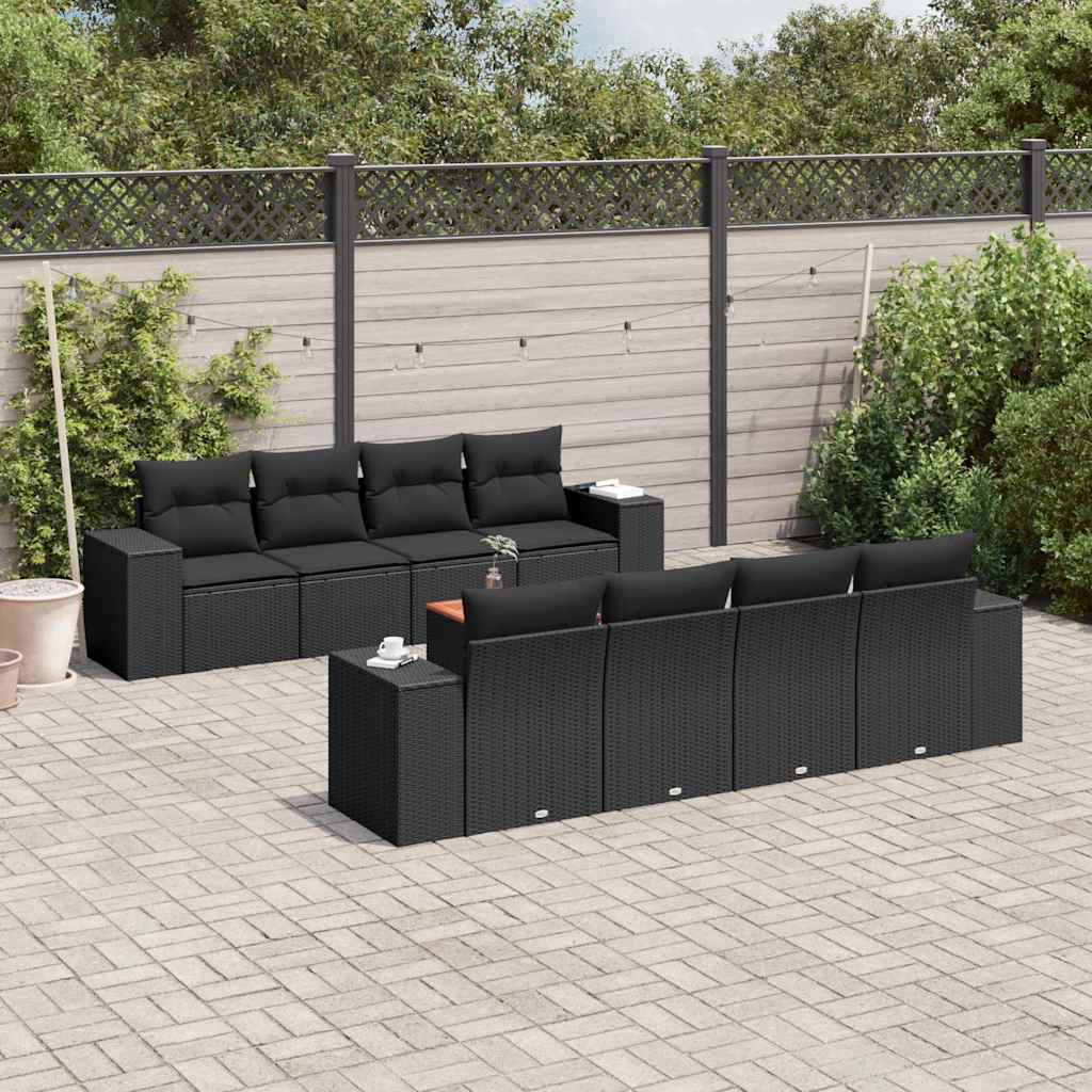9-delige Loungeset met kussens poly rattan zwart is nu te koop bij PeponiXL, paradijselijk wonen!