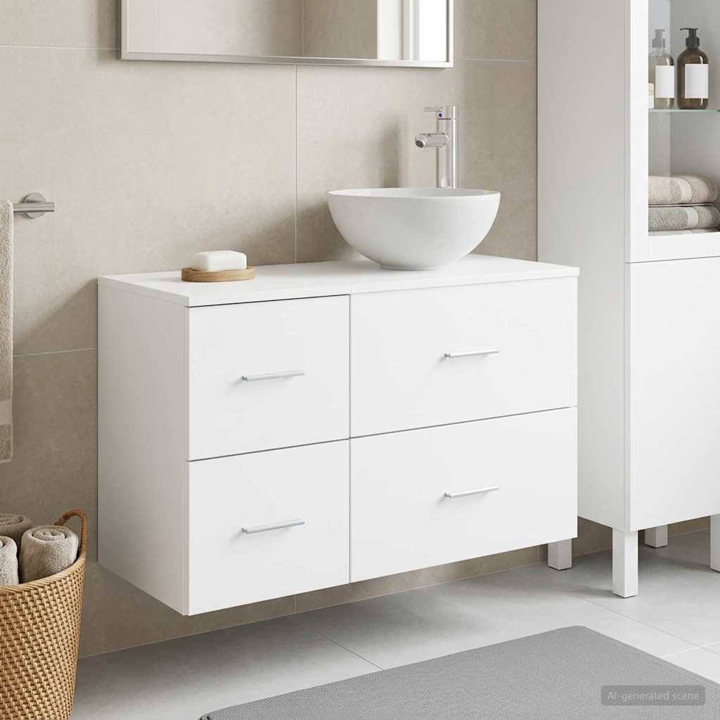 Badkamermeubelset 2 pcs Wit Bewerkt hout is nu te koop bij PeponiXL, paradijselijk wonen!