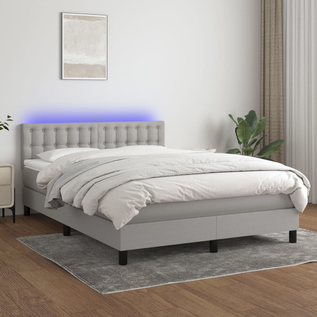 Boxspring met matras en LED stof lichtgrijs 140x200 cm is nu te koop bij PeponiXL, paradijselijk wonen!