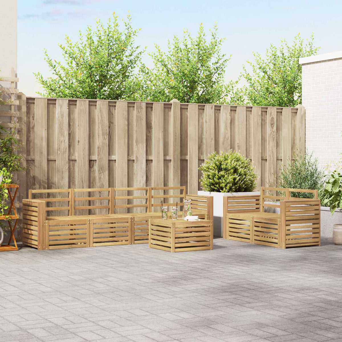 Buiten bankenset 7 pcs Wit Massief Acaciahout is nu te koop bij PeponiXL, paradijselijk wonen!
