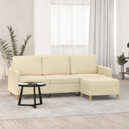 Driezitsbank met voetenbank 180 cm stof crèmekleurig is nu te koop bij PeponiXL, paradijselijk wonen!