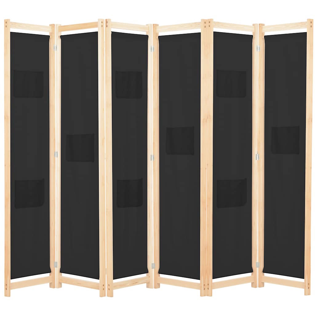 Kamerscherm met 6 panelen 240x170x4 cm stof zwart is nu te koop bij PeponiXL, paradijselijk wonen!