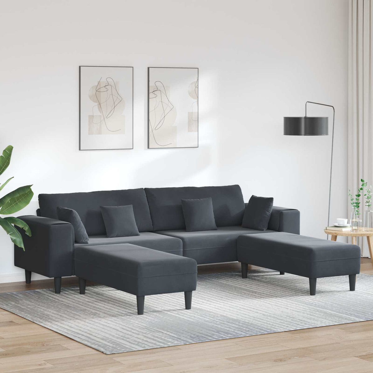 Bank 3 pcs Donkergrijs 250 x 188 x 76 cm Fluweel is nu te koop bij PeponiXL, paradijselijk wonen!