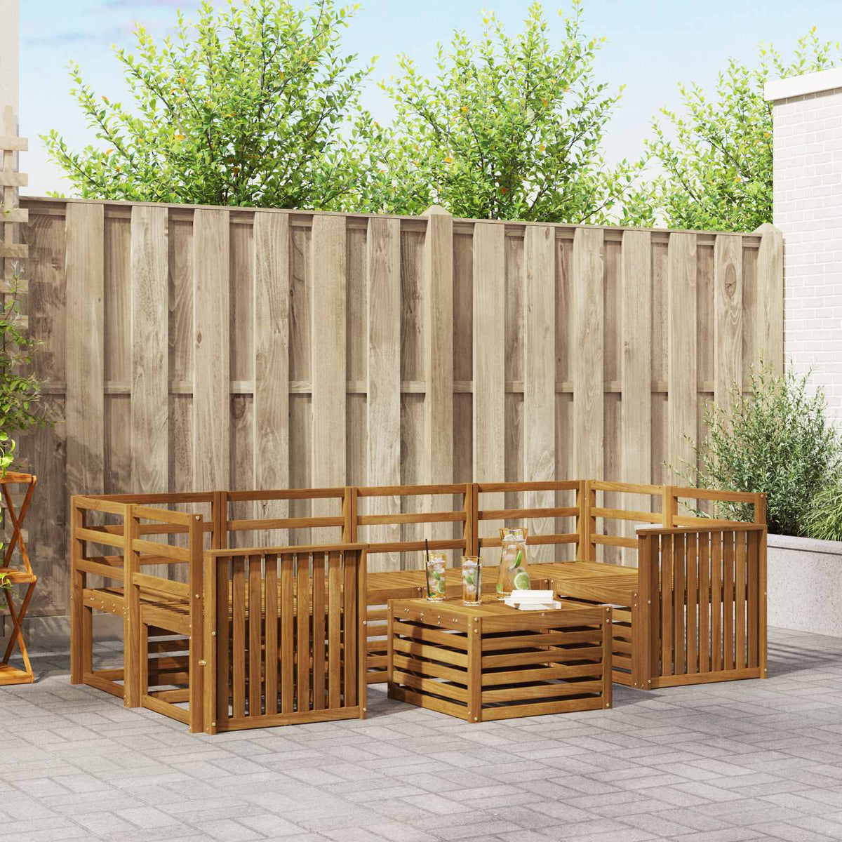 Buiten bankenset 7 pcs Naturel Massief Acaciahout is nu te koop bij PeponiXL, paradijselijk wonen!