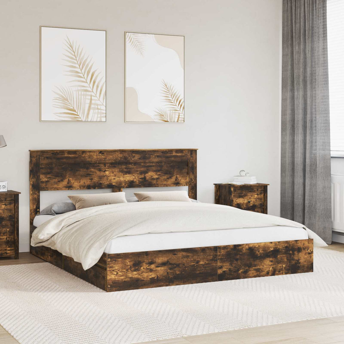 Opslag bed met lade Gerookt eiken 180 x 200 cm Bewerkt hout is nu te koop bij PeponiXL, paradijselijk wonen!