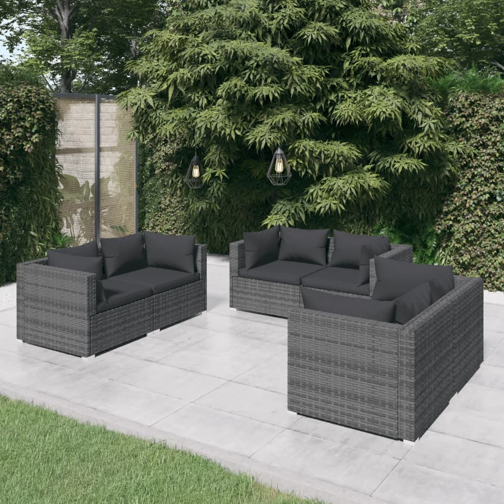 6-delige Loungeset met kussens poly rattan grijs is nu te koop bij PeponiXL, paradijselijk wonen!