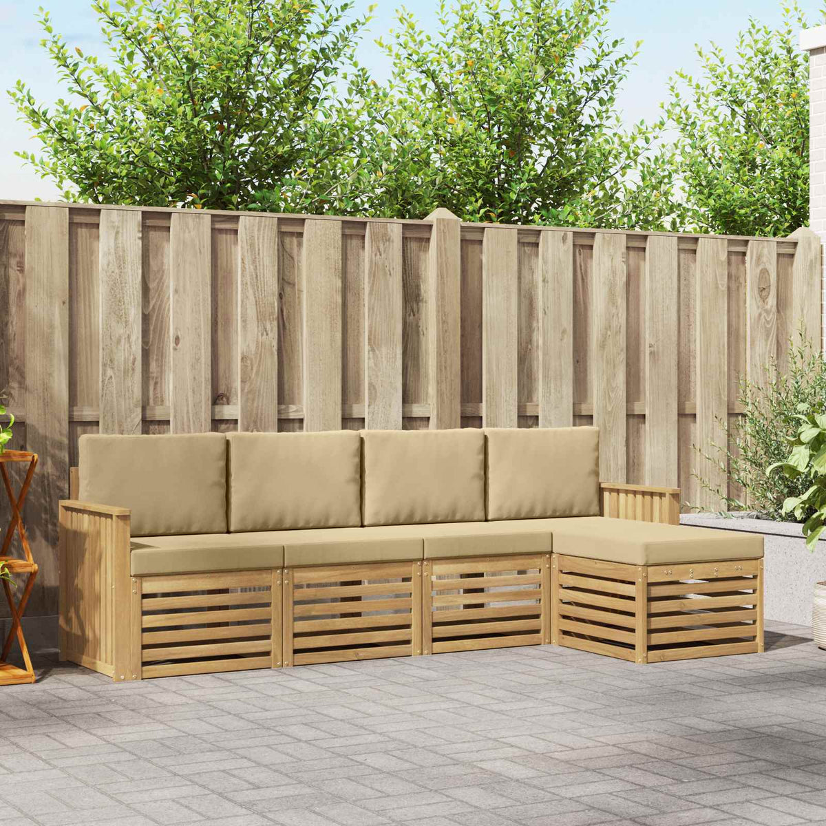 Buiten bankenset 5 pcs Wit en Beige 249 x 122,5 x 73 cm is nu te koop bij PeponiXL, paradijselijk wonen!
