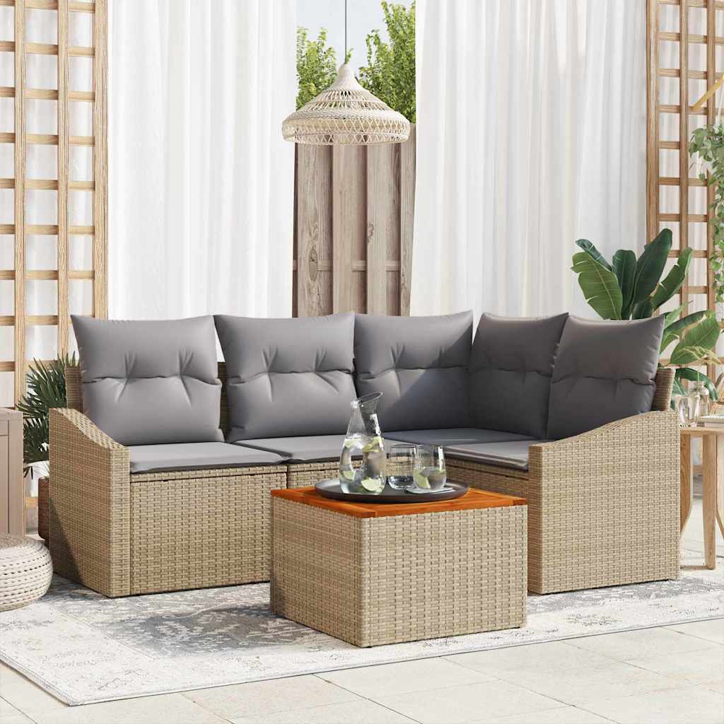 Tuinbankenset met opslag 5 pcs Beige en Licht Grijs poly rattan is nu te koop bij PeponiXL, paradijselijk wonen!