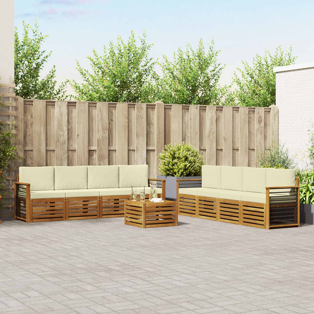 Sofa-Sets 9 pcs Natuurlijk en Crème Massief Acaciahout is nu te koop bij PeponiXL, paradijselijk wonen!