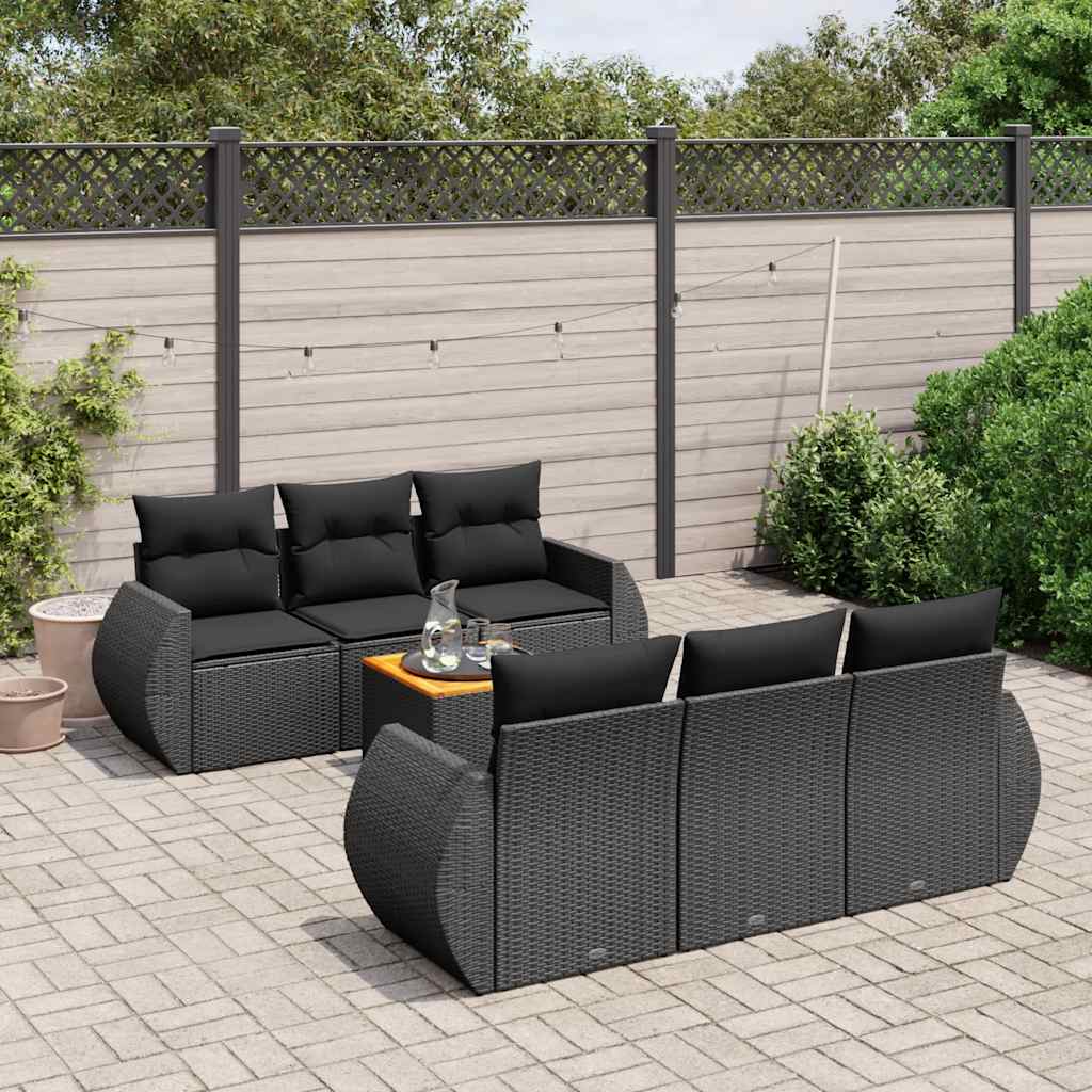 7-delige Loungeset met kussens poly rattan zwart is nu te koop bij PeponiXL, paradijselijk wonen!