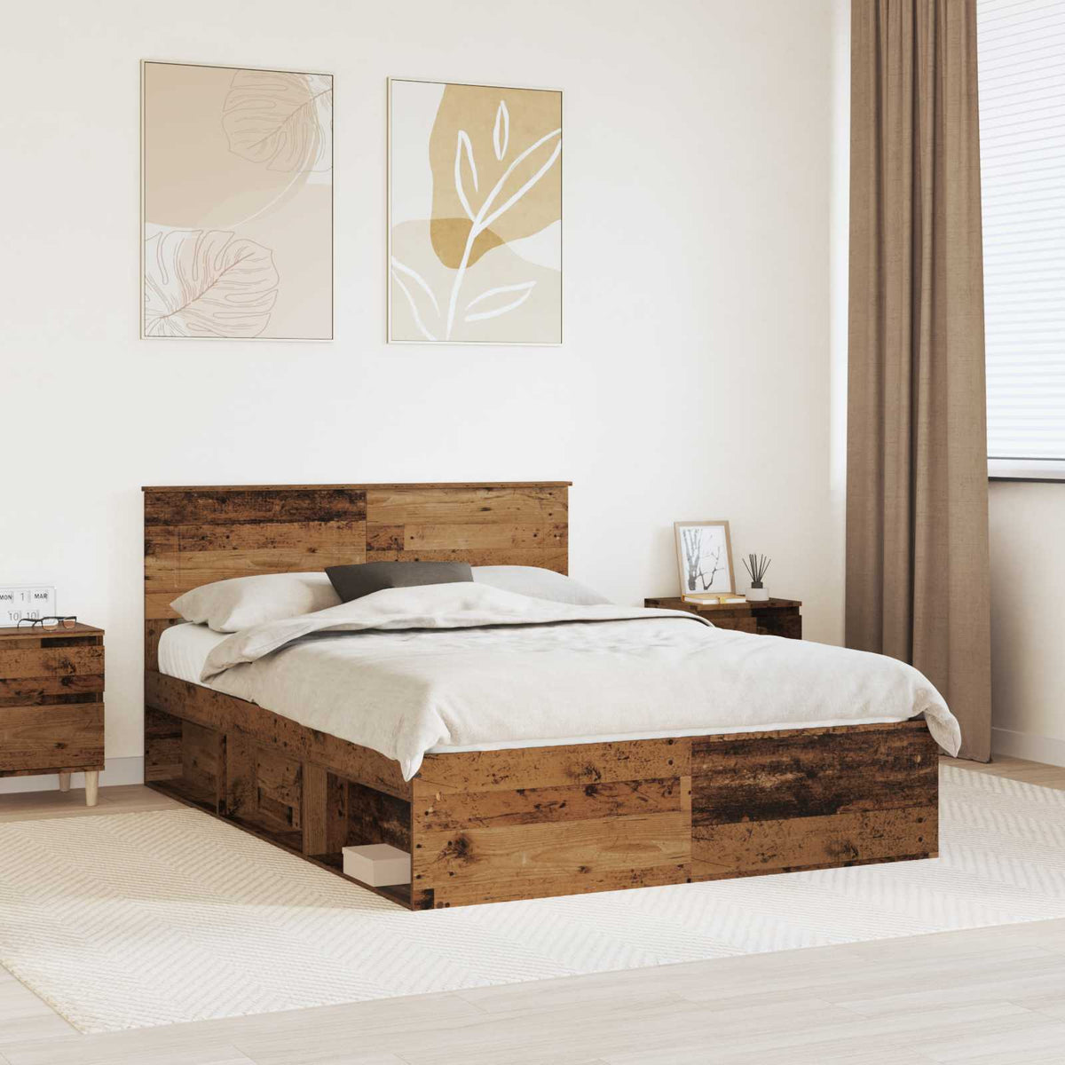 Bedframe met hoofdeinde Oudhout 150 x 200 cm Bewerkt hout is nu te koop bij PeponiXL, paradijselijk wonen!