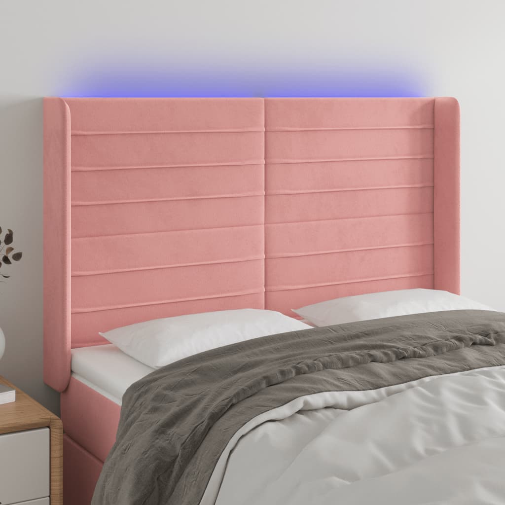 Hoofdbord LED 147x16x118/128 cm fluweel roze is nu te koop bij PeponiXL, paradijselijk wonen!