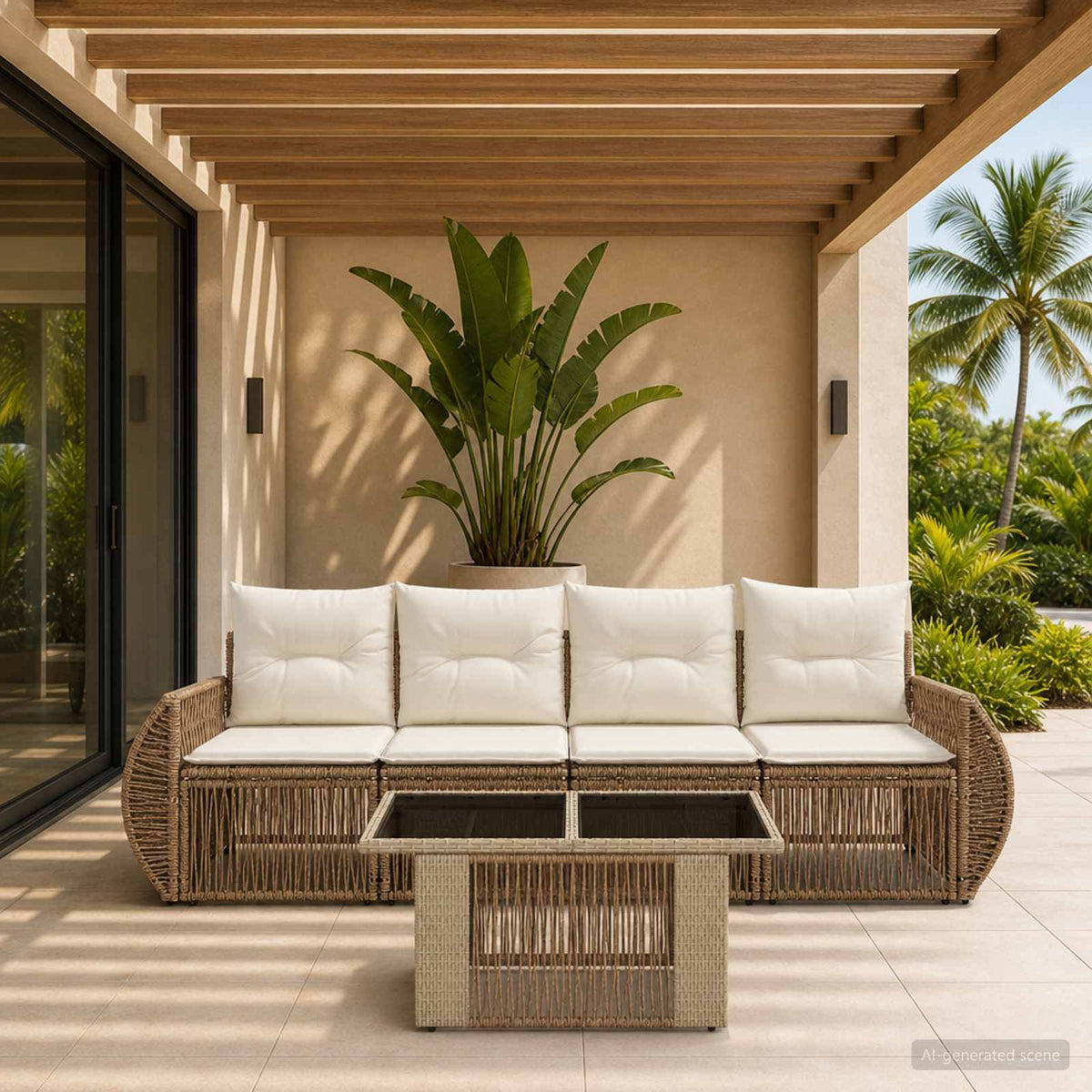 Tuinbankenset 5 st Beige en Crème Wit poly rattan is nu te koop bij PeponiXL, paradijselijk wonen!