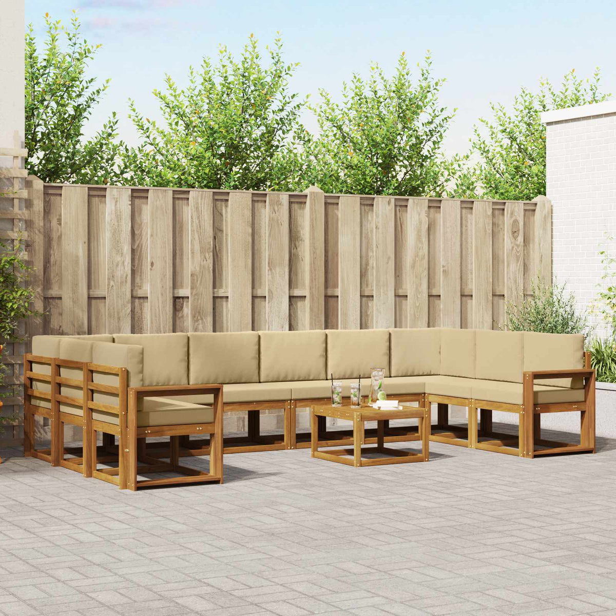 Buiten bankenset met kussen 11 pcs Natuurlijk en Beige is nu te koop bij PeponiXL, paradijselijk wonen!