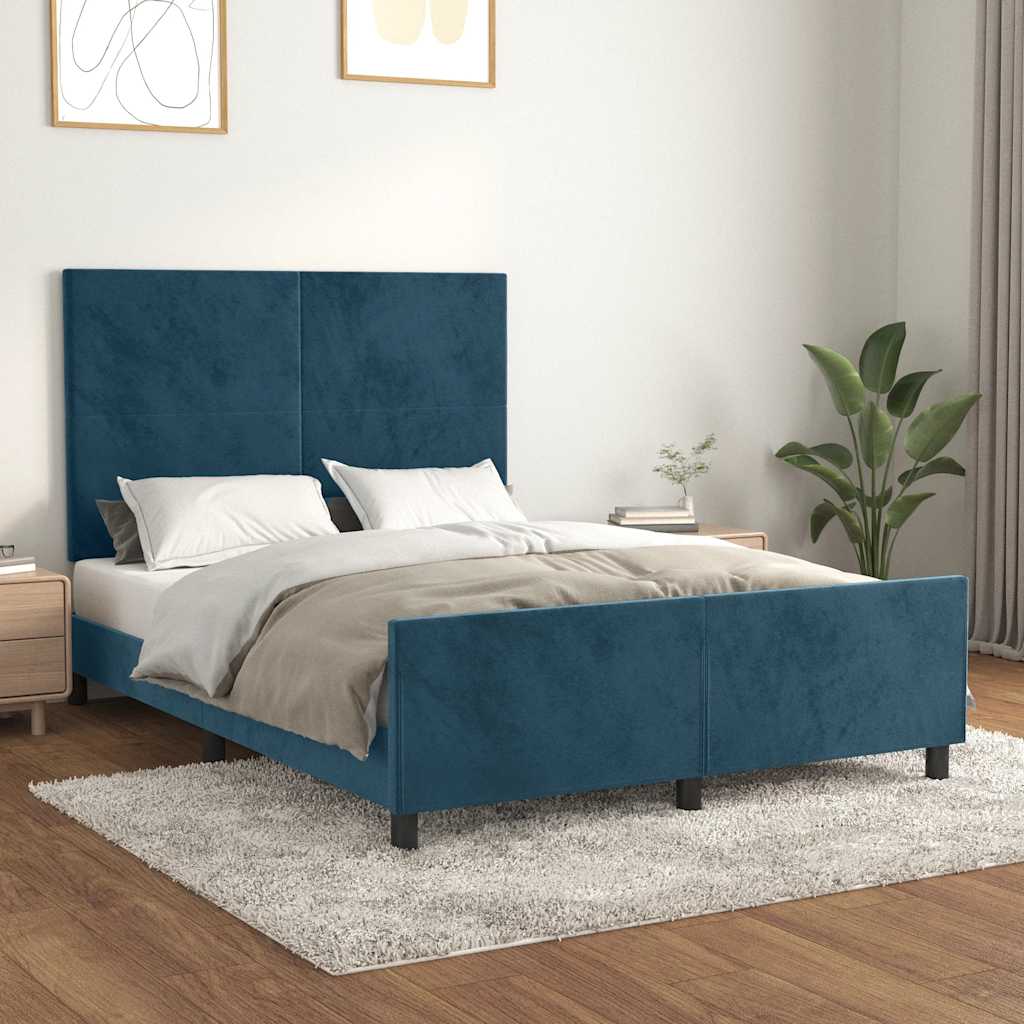 Bedframe zonder matras 140x190 cm fluweel donkerblauw is nu te koop bij PeponiXL, paradijselijk wonen!