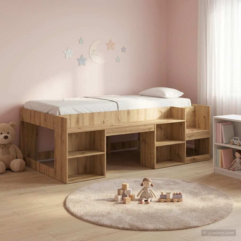 Jeugd bedframe met opbergruimte Artisanaal eiken 90 x 190 cm is nu te koop bij PeponiXL, paradijselijk wonen!