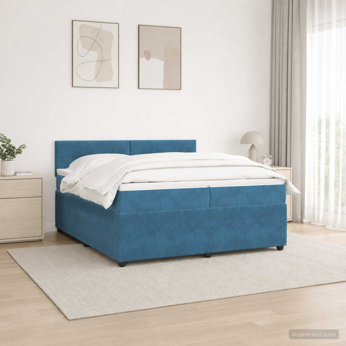 Boxspringbed met matras Blauw 200 x 200 cm Fluweel is nu te koop bij PeponiXL, paradijselijk wonen!