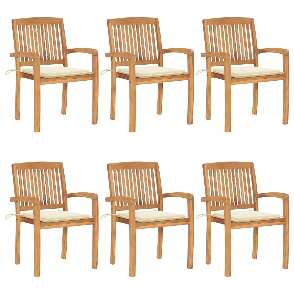 Tuinstoelen stapelbaar 6 st met kussens massief teakhout is nu te koop bij PeponiXL, paradijselijk wonen!
