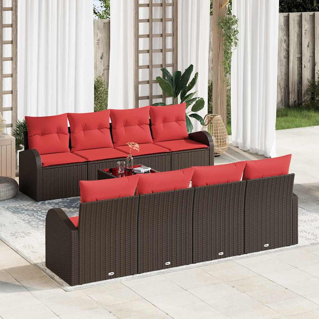 Bankstel 9 pcs Bruin en Rood Polyester is nu te koop bij PeponiXL, paradijselijk wonen!
